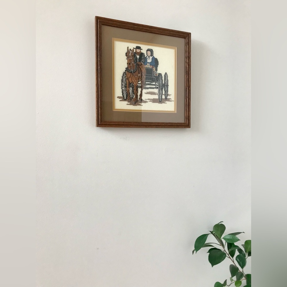 Needle point - Amish couple in horse sleigh - Couple amish en carriole